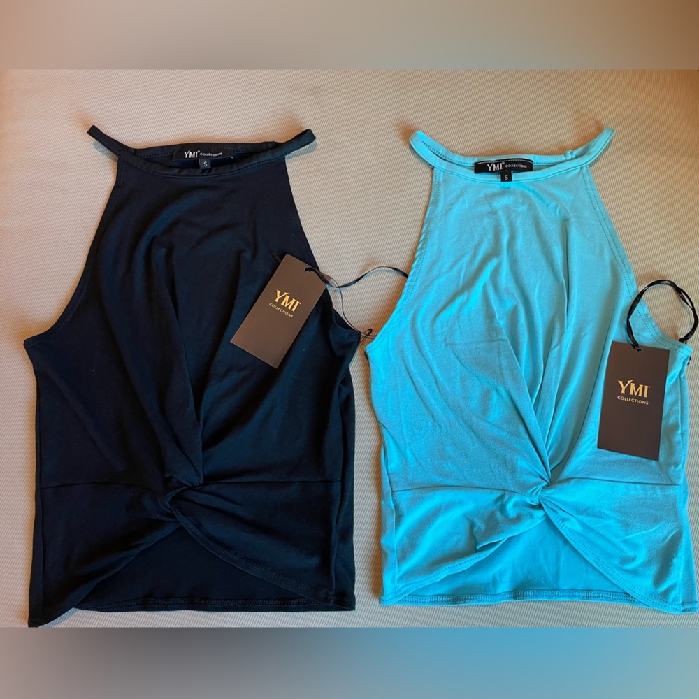 2 Tank tops with twist detail - Black and Aqua - NWT - Size Small - Ultra Soft